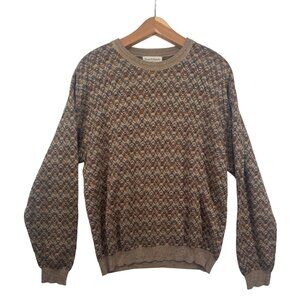 Vintage Tricots St Raphael Mens Sweater Sz L Brown Geometric Cotton/Rayon Artsy